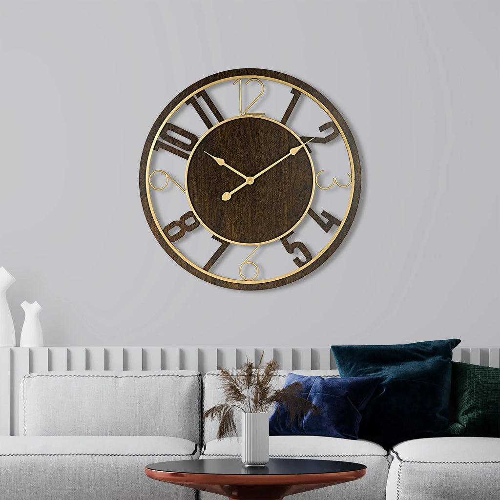 24 Inch Round Wooden Wall Clock With Numeral Design - Battery Operated