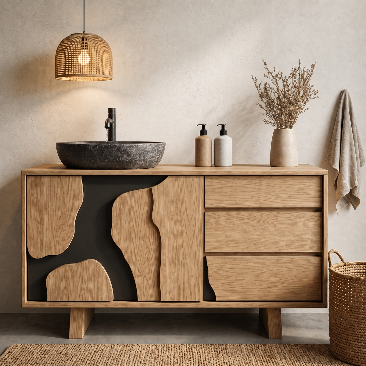 Contemporary Bathroom Cabinet Solid Wood Simple Clean Line Design Bathroom And Vanity Area SINLHABCT019