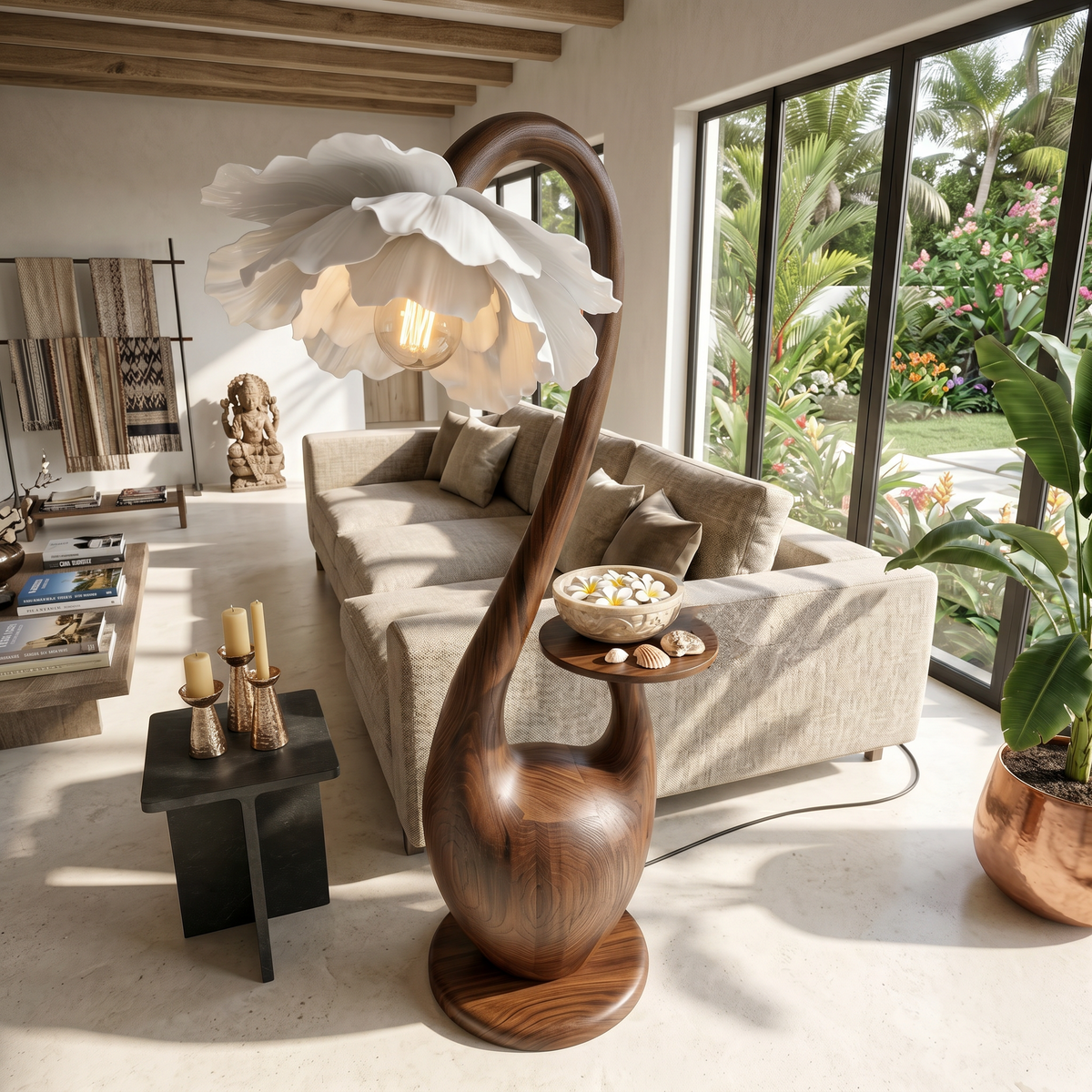 Artistic Floor Lamp With Sculptural Organic Base And Integrated Shelf For Reading Nook SINLSAFLP130