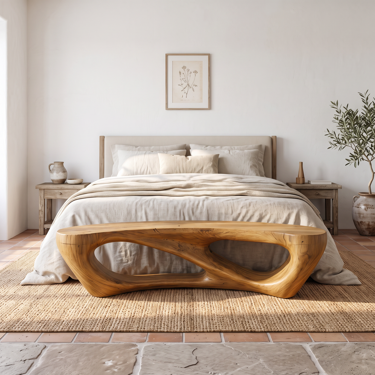 Mid Century Accent Bench With Rounded Arch Base For Bathroom SINLSABEN149