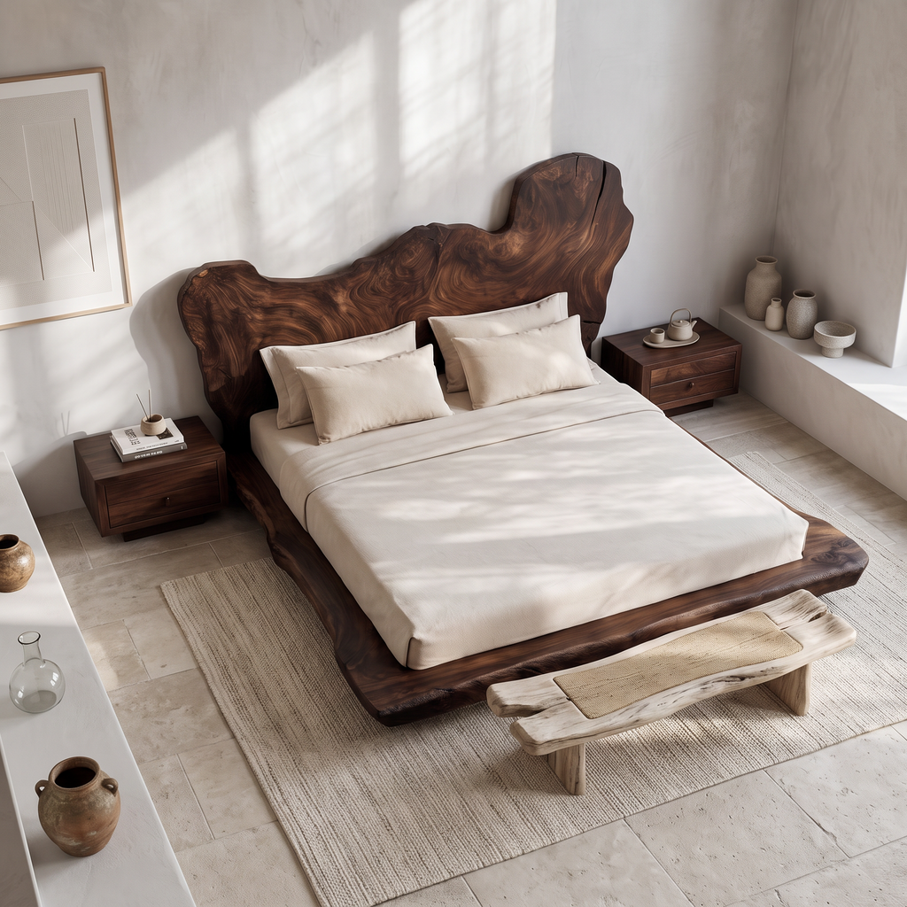 Mid Century Bedroom Low Profile Wood Bed SINLSAWB078