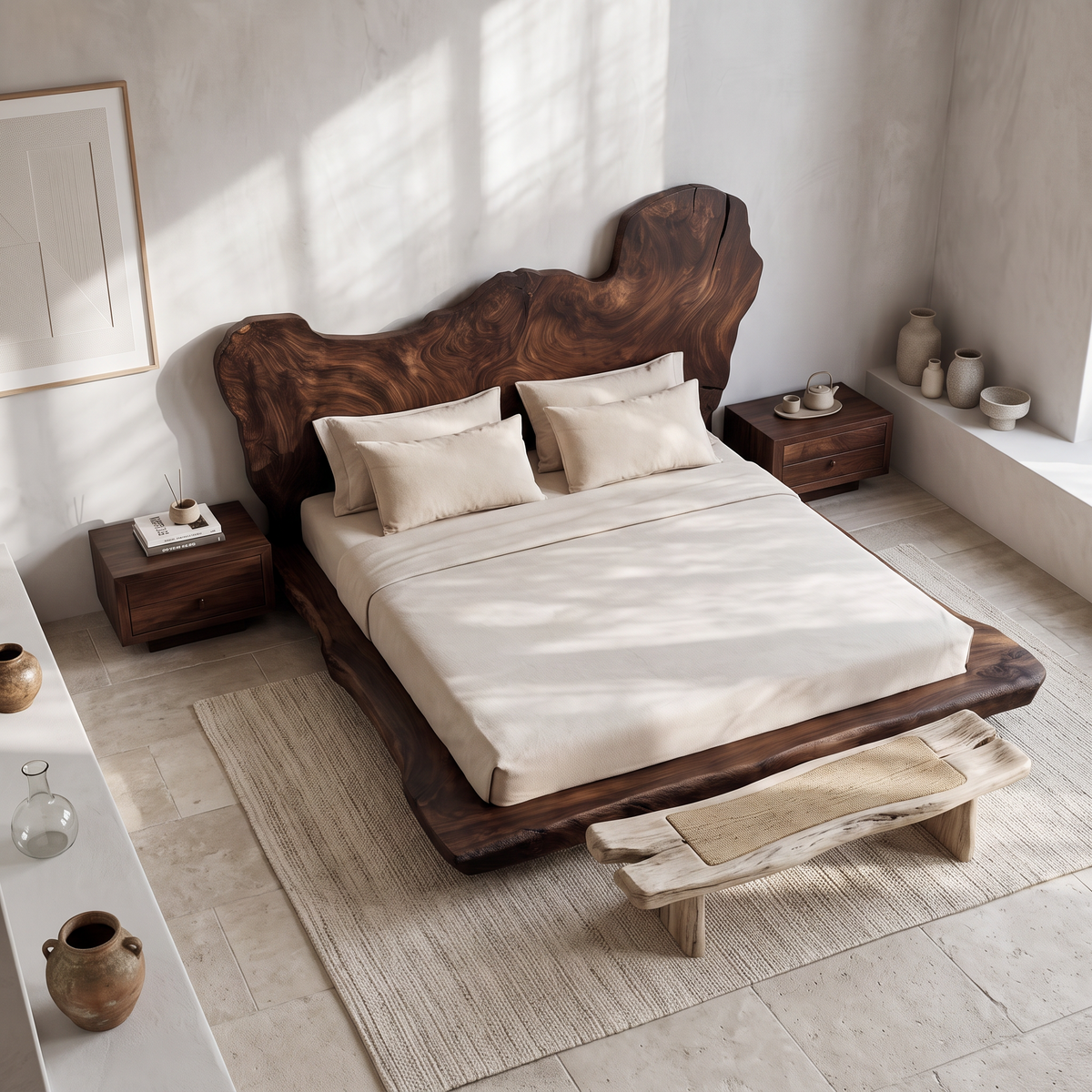 Mid Century Bedroom Low Profile Wood Bed SINLSAWB078