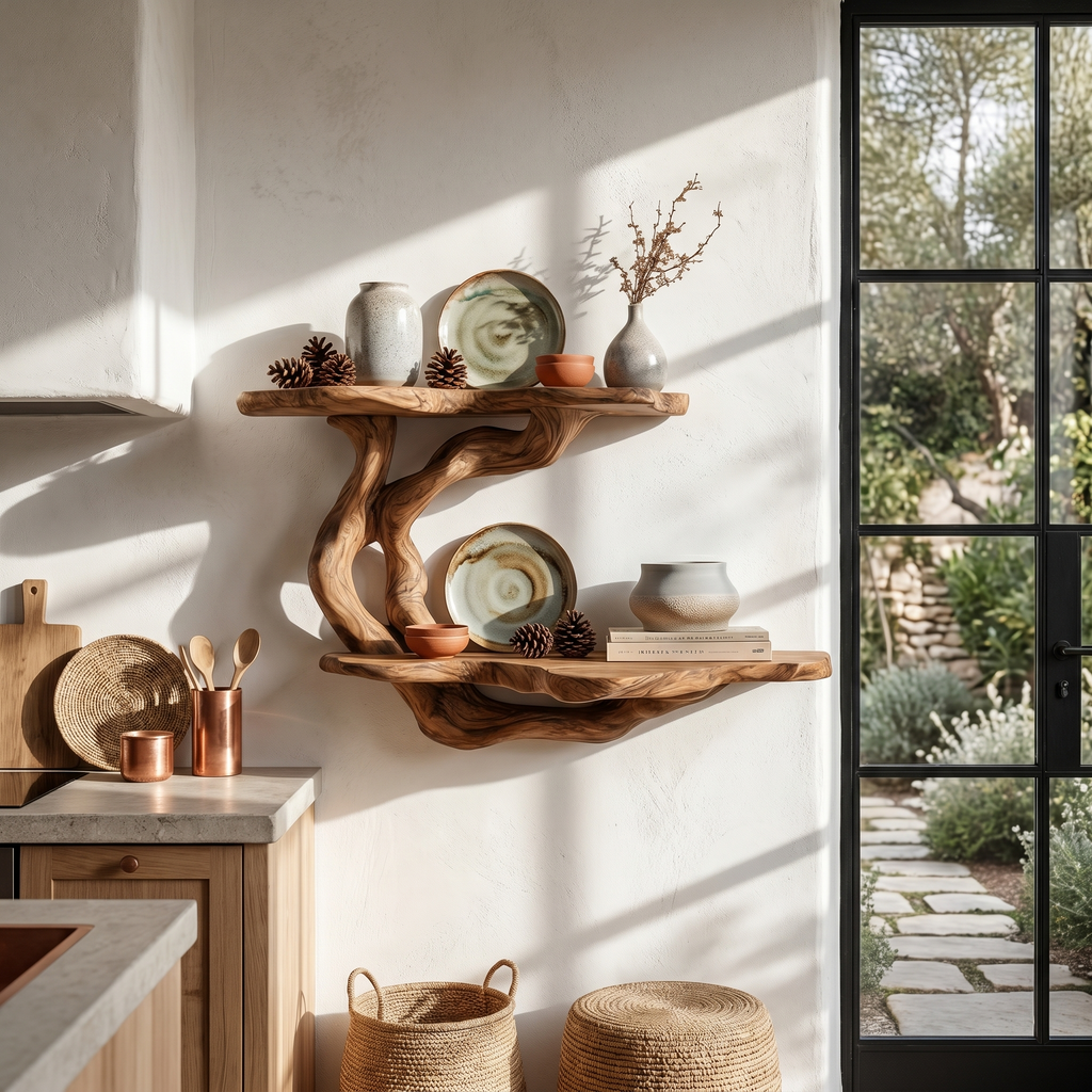 Handcrafted Floating Shelf With Sculptural Tree Form For Living Room Decor SINLHAFL555