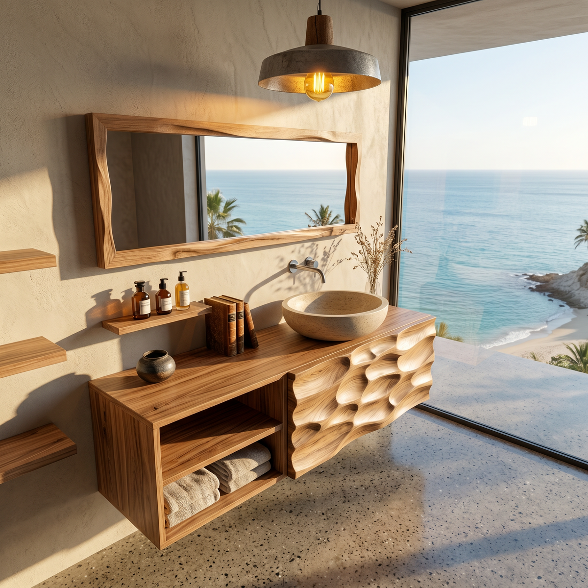 Handcrafted Organic Bathroom Vanity With Floating Storage Cabinet For Bathroom SINLHABRV313