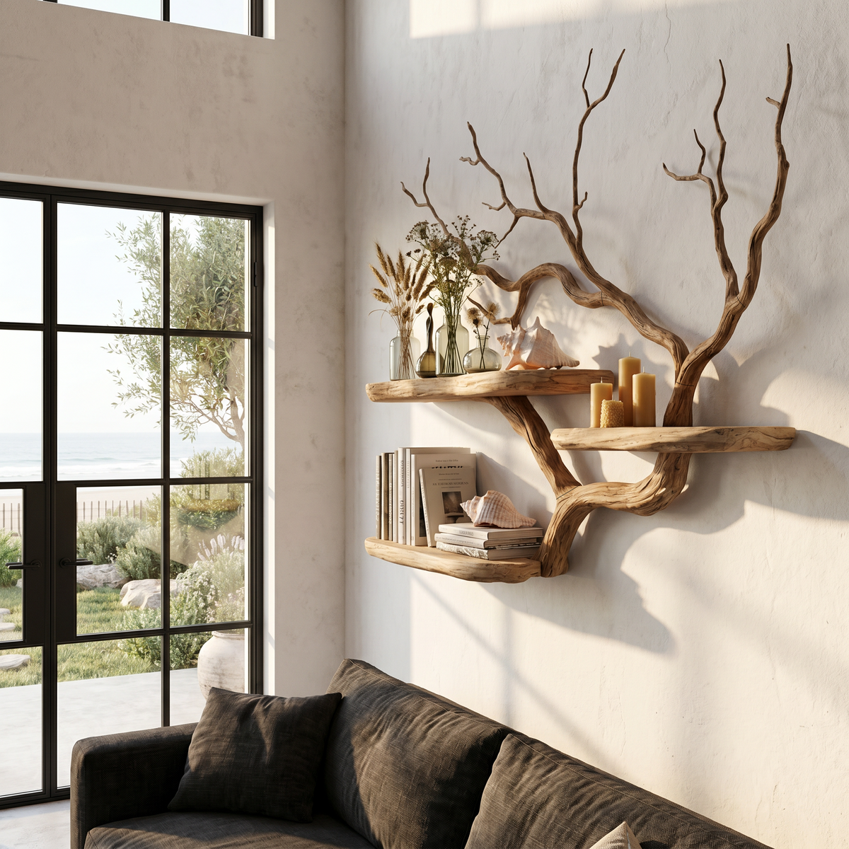 Handcrafted Tree Branch Floating Shelf For Living Room Decor SINLHAFL558