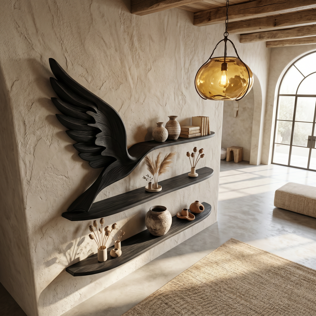 Handcrafted Eagle Wing Floating Shelf With Wooden Display Shelves For Living Room SINLHABS049
