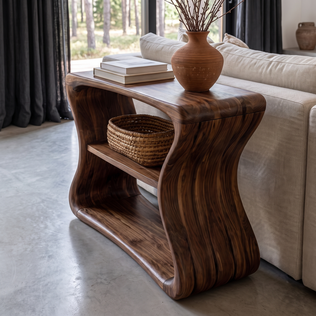 Contemporary Beside Table With Flowing Curved Frame For Living Room SINLHASTA312