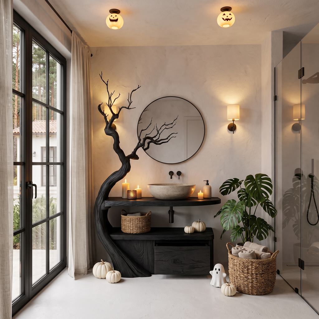 Gothic Halloween Bathroom Vanity With Haunted Tree Branch Design For Bathroom SINLHABRV344