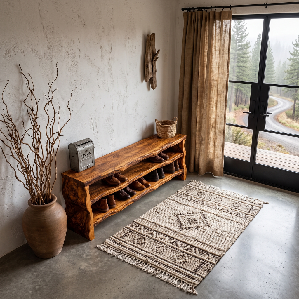 Live Edge Shoe Bench Open Storage Organizer For Entryway Hallway SINLHASHB104