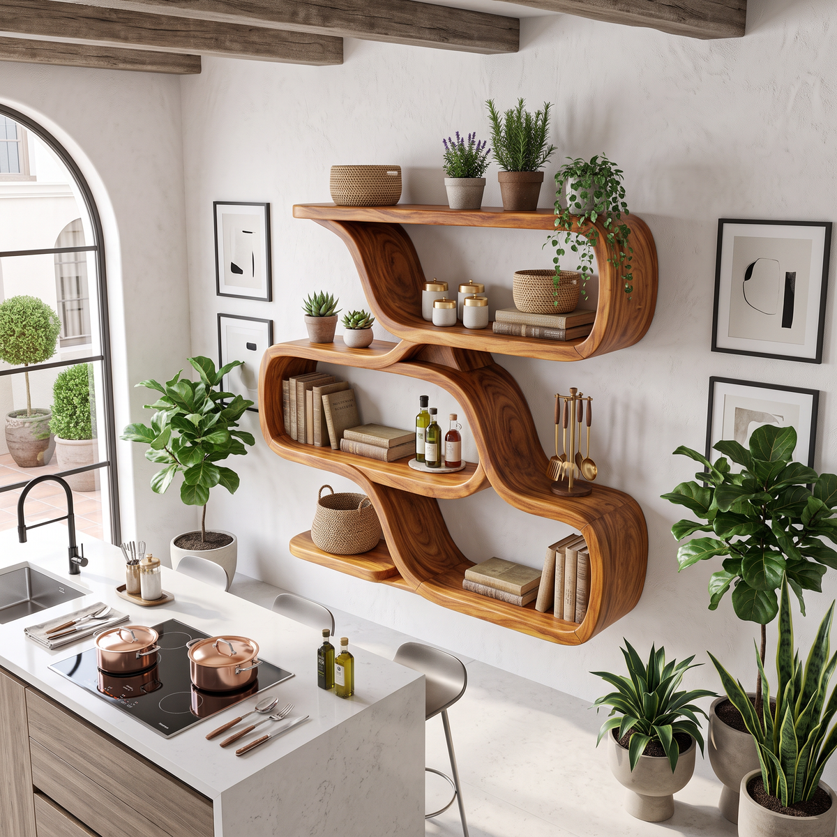 Farmhouse Curved Wood Shelves for Entryway SILDTTRWMS065