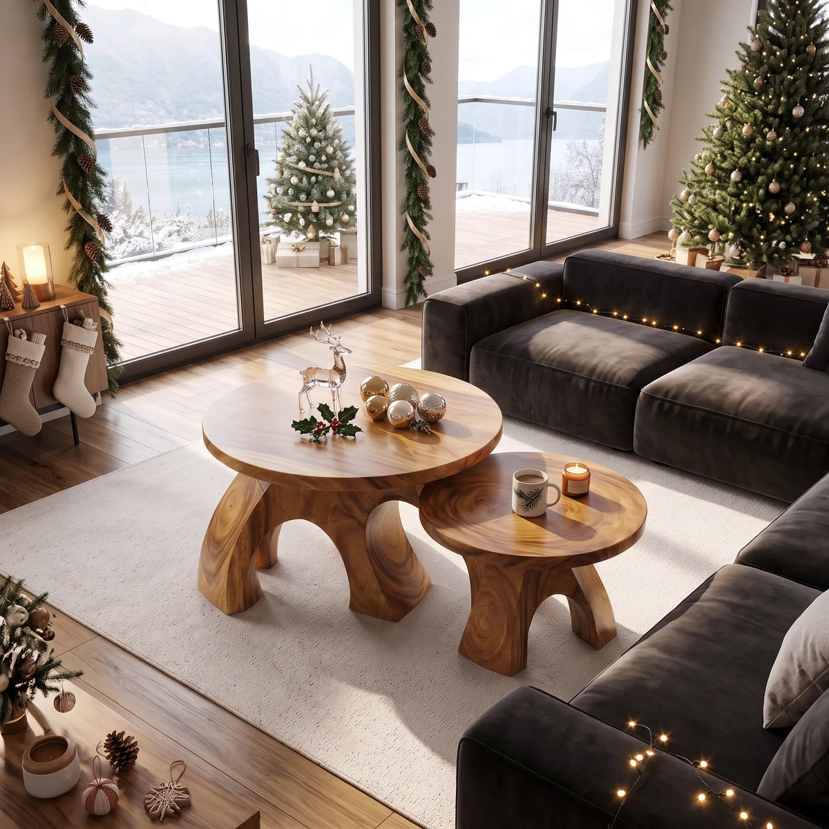 Handcrafted Xmas Round Coffee Table Luxury Apartment SILDTTRCF186