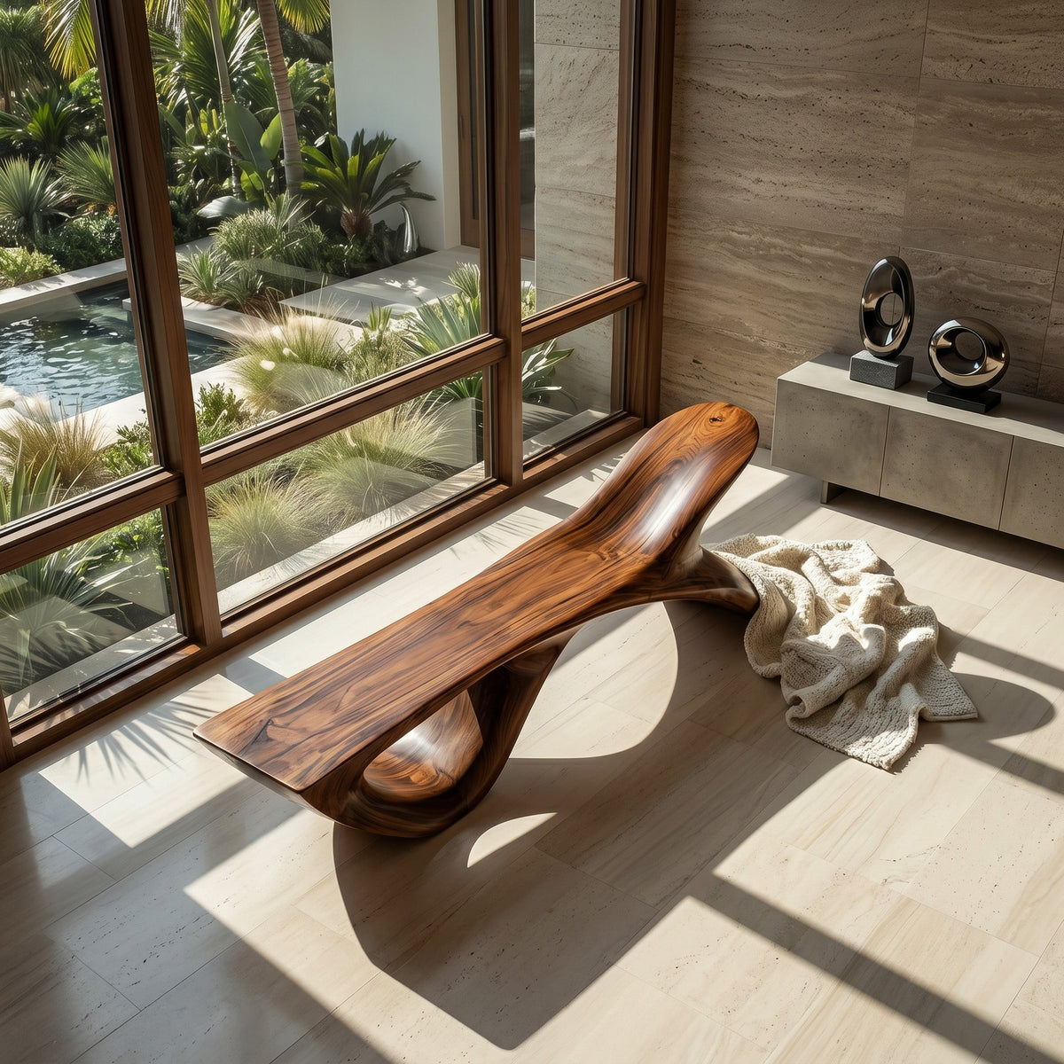 Luxury Wooden Bench With Fish Tail Shape For Living Room RTTHHNBEN197