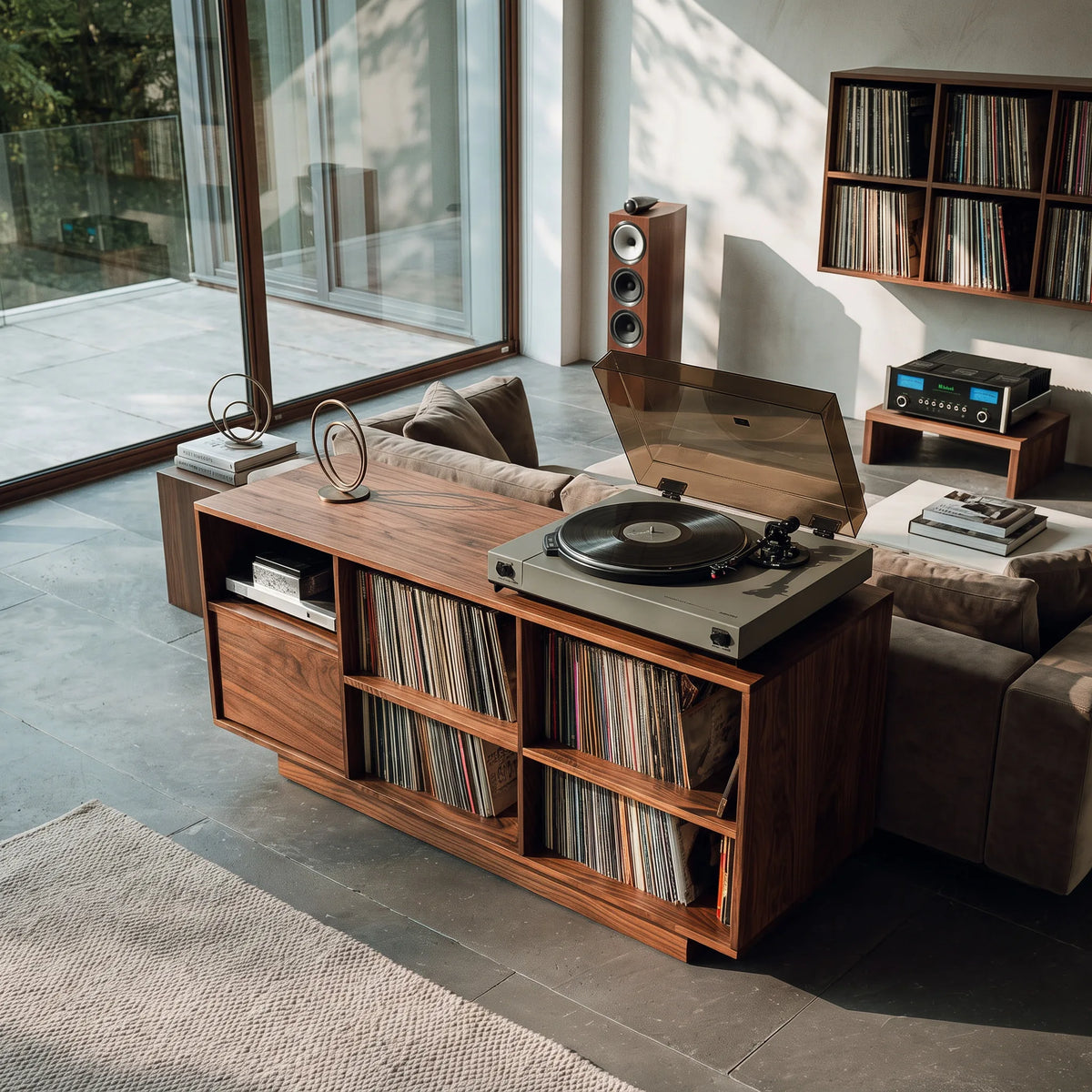 Elegant Vinyl Record Cabinet With Open Compartments For Living Room RTTHHNRPT022