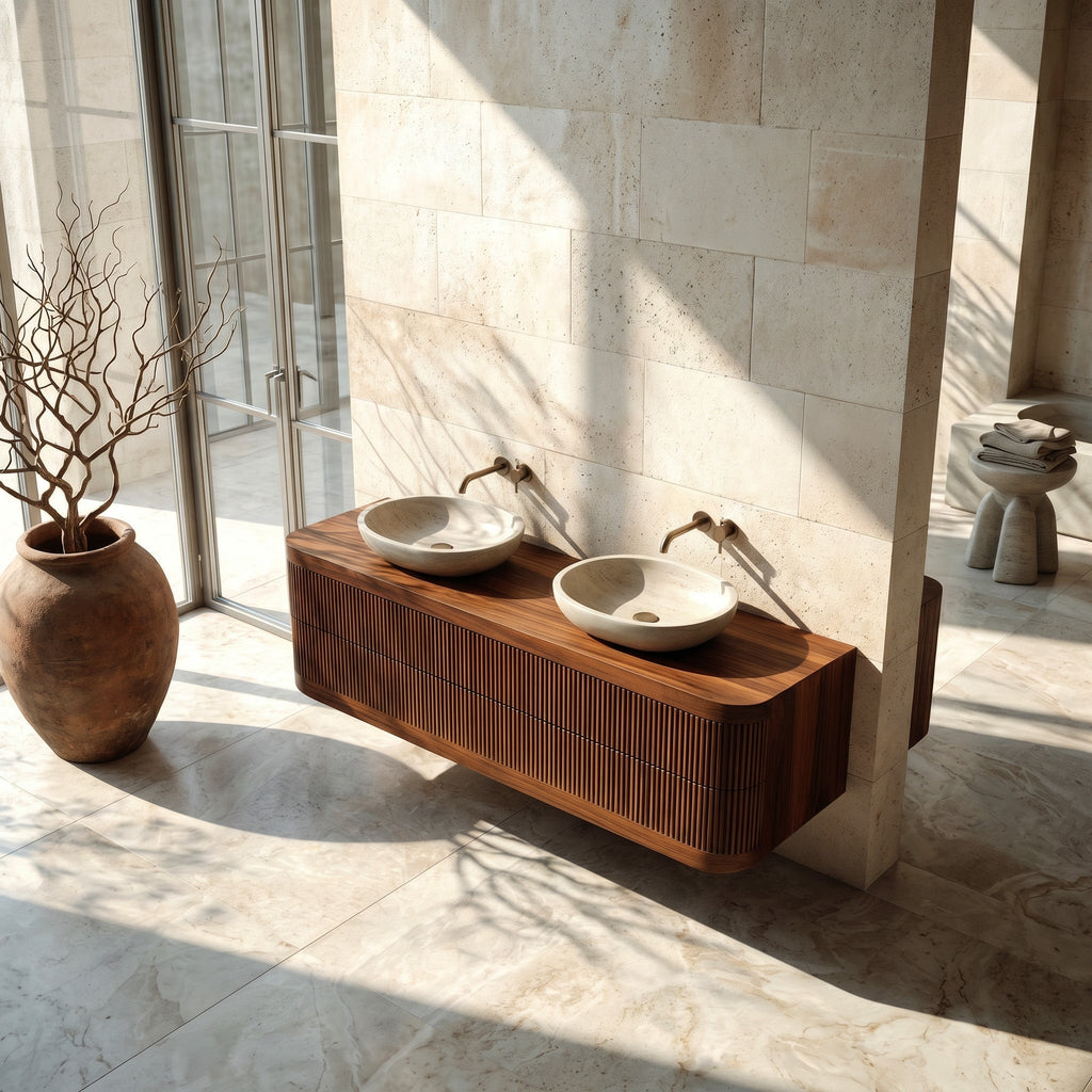 Contemporary Wooden Floating Bathroom Vanity With Fluted Front For Bathroom RTTHHNBRV039