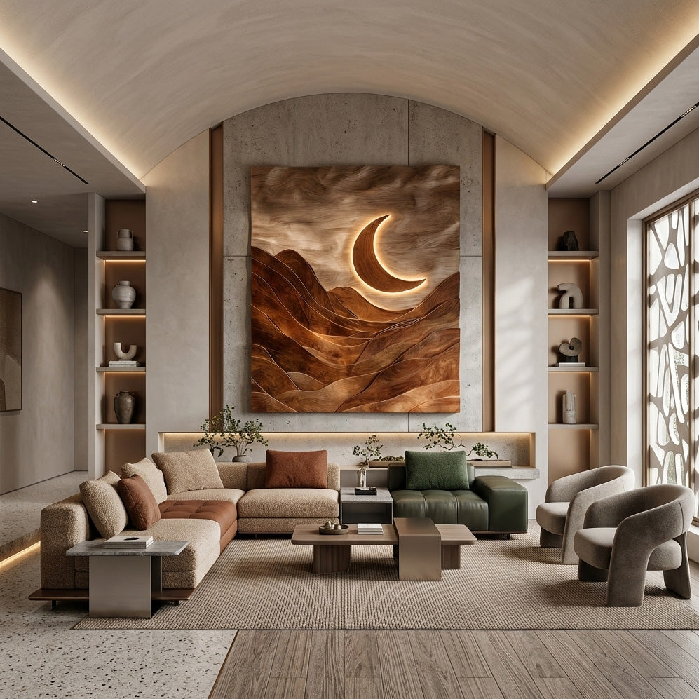 Large Crescent Moon Wood Wall Art For Living Room RTTHHNWA162
