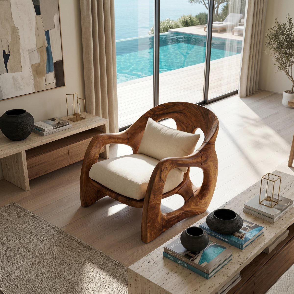 Handcrafted Organic Wood Armchair for Cozy Minimalist Living SILDTTRCHR025