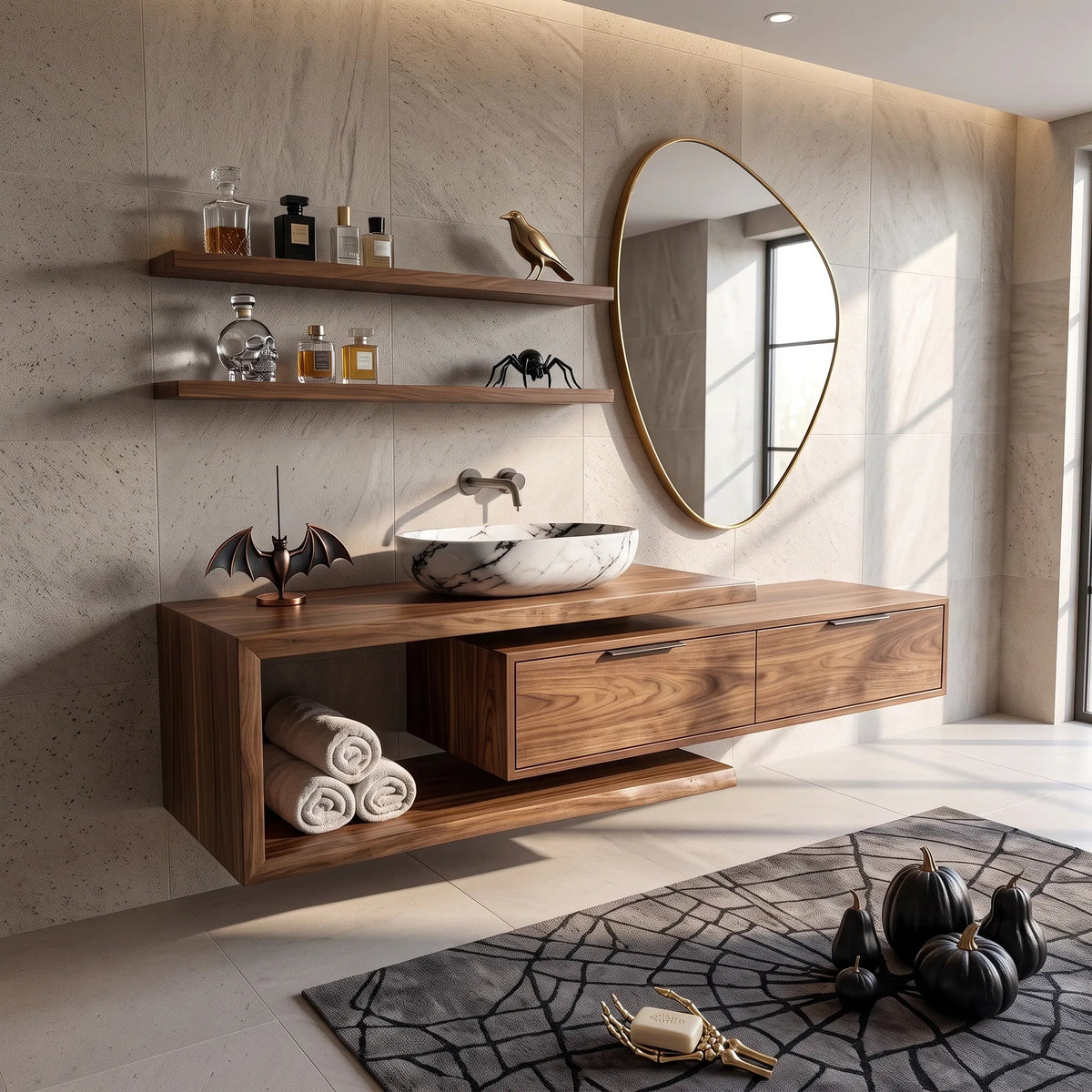 Handcrafted Mid Century Floating Vanity Primary Ensuite SILDTTRBRV234