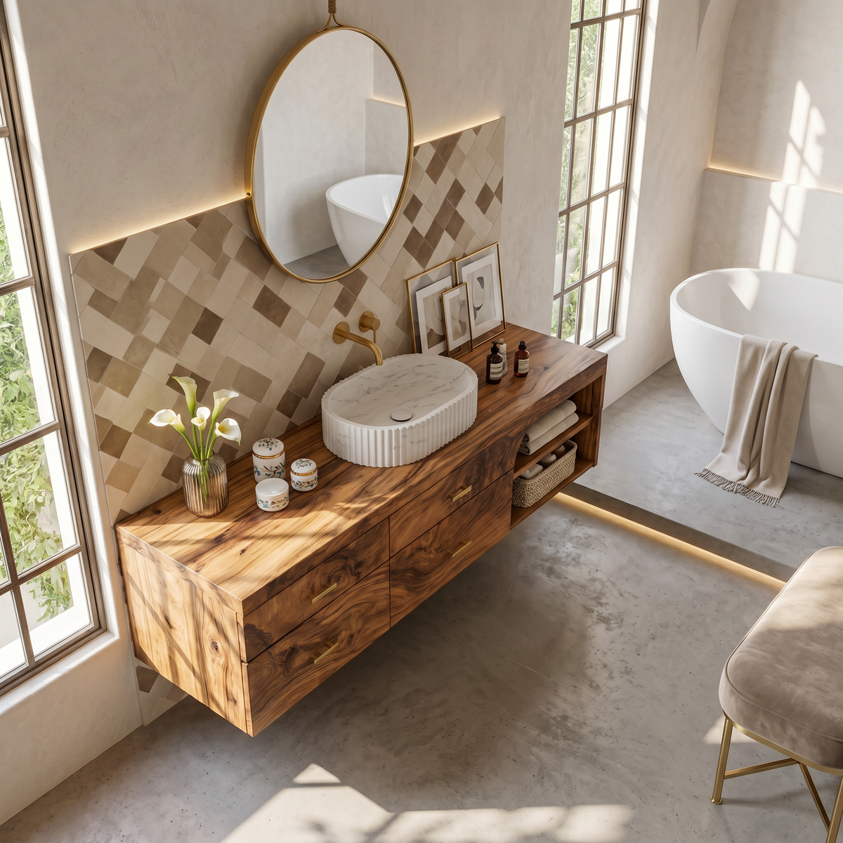 Farmhouse Bathroom Furniture With Floating Vanity SILDTTRBRV031