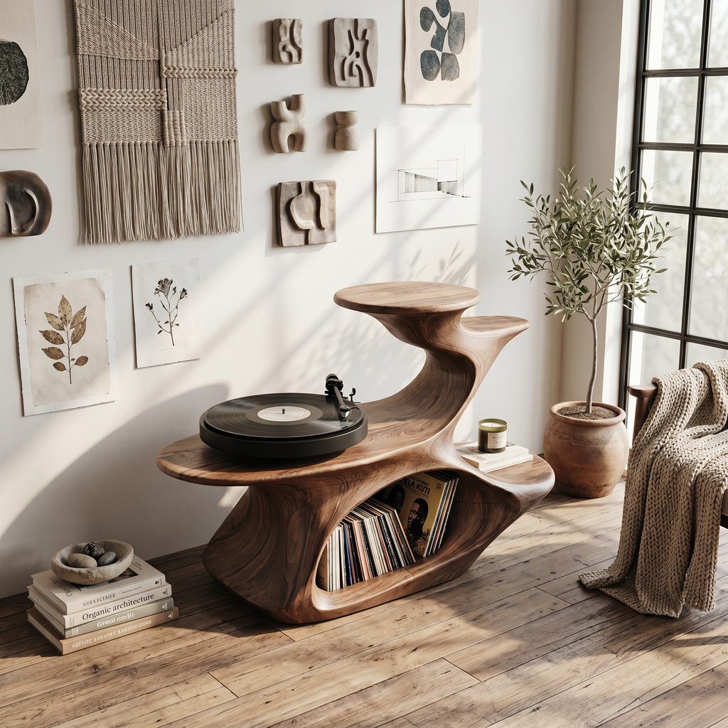 Handcrafted Live Edge Record Stand Unique Living Room SILDTTNRPT007