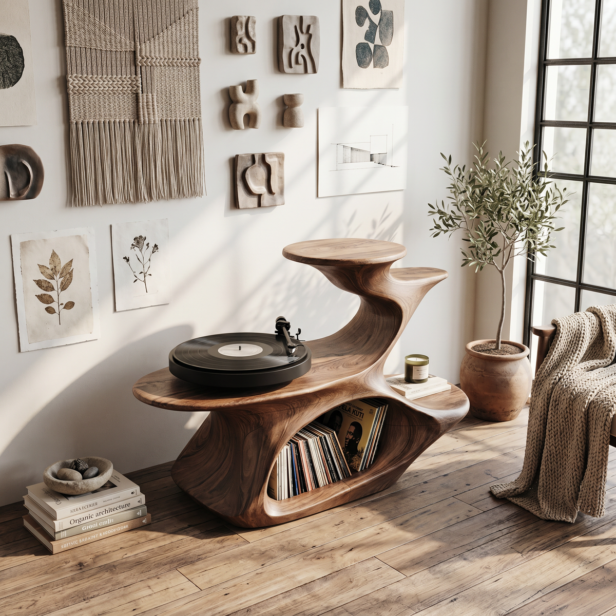 Handcrafted Live Edge Record Stand Unique Living Room SILDTTNRPT007