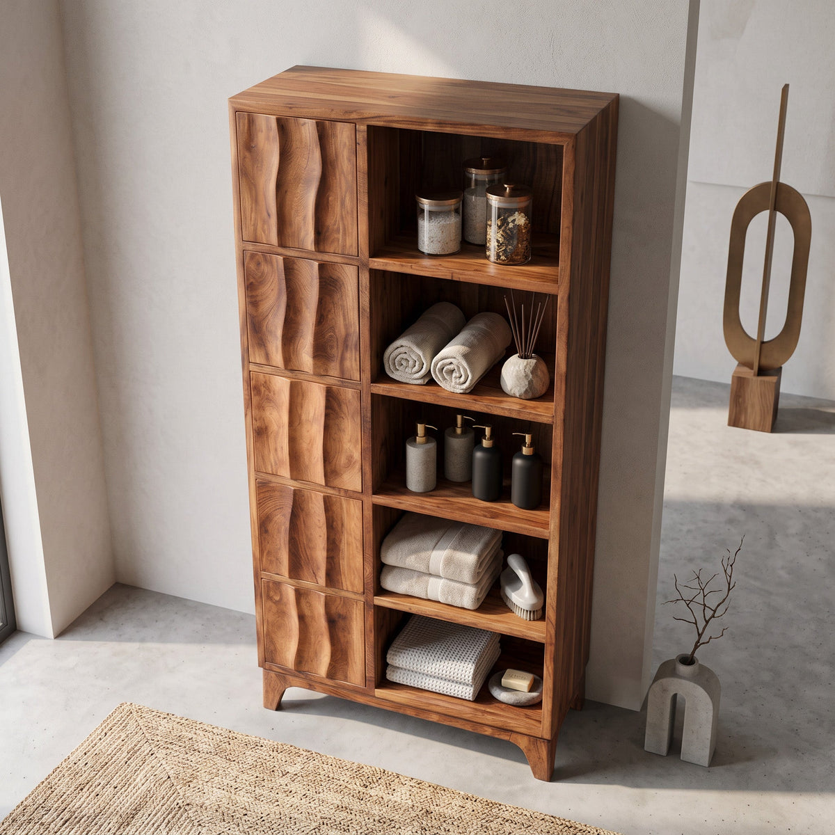 Handcrafted Wooden Bathroom Storage Cabinet For Spa-Inspired Interior RTTHHNBRC028