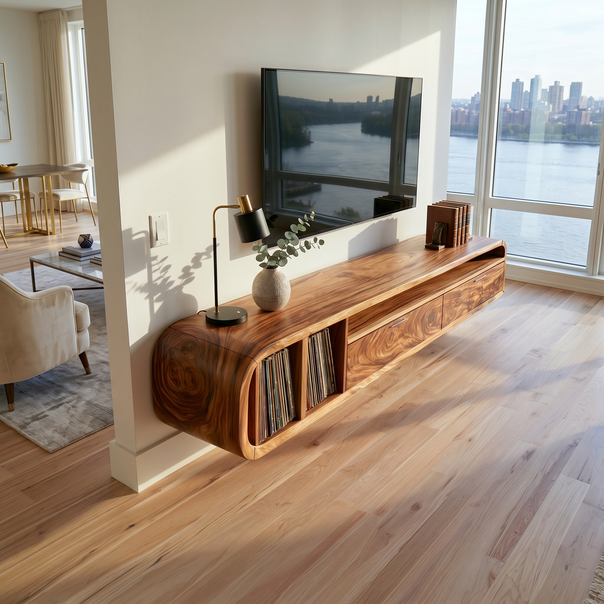 Floating Walnut TV Cabinet Vinyl Record Storage SILDTTRTVC121
