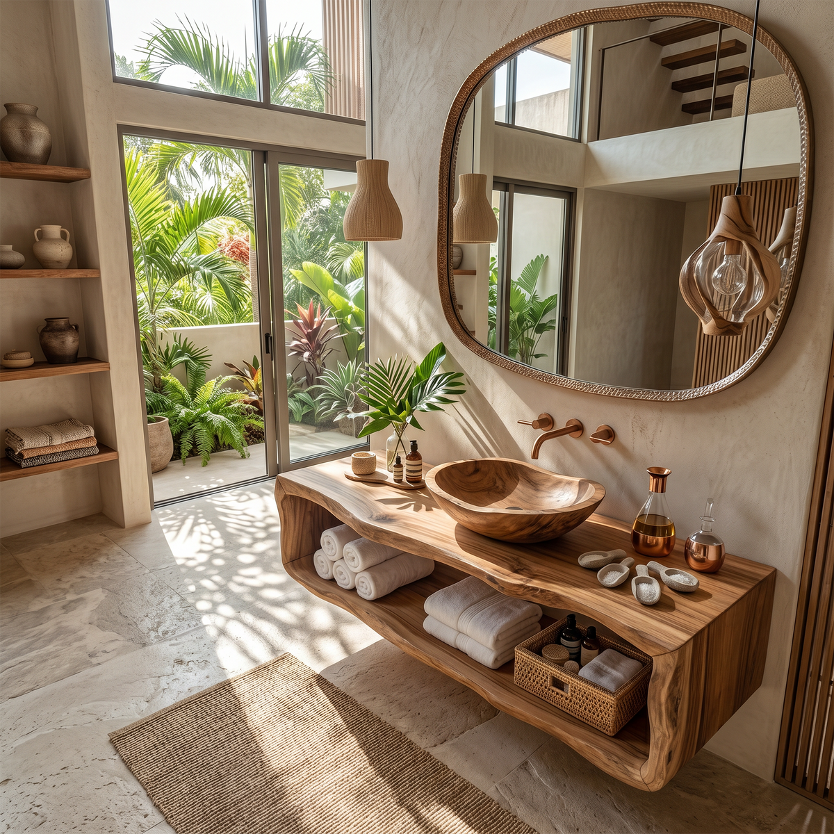 Handcrafted Wooden Vanity For Bathroom Natural Look SILDTTRBRV024