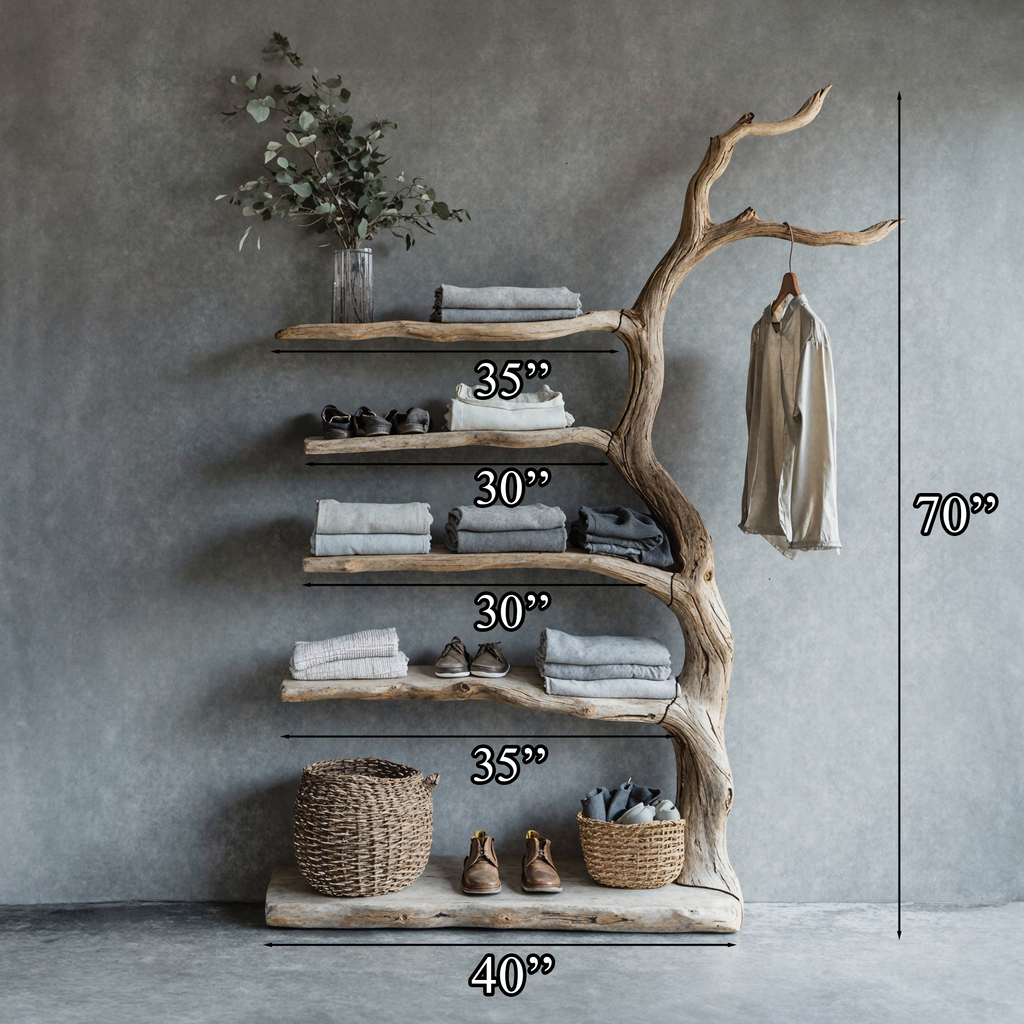 Driftwood Tree Branch Coat Rack With Shelf Shoe Storage SINLTB087