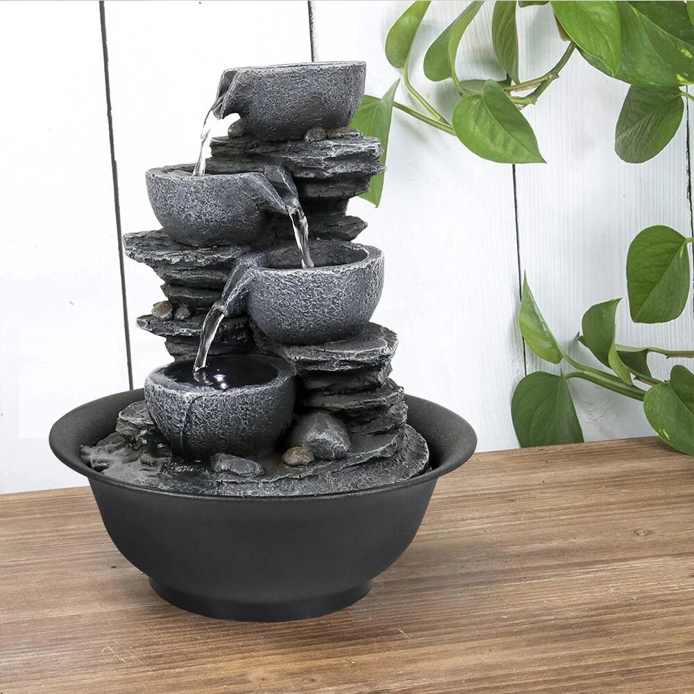 4-Tier Indoor Water Fountain - 7.8 x 7.8 x 10.6 in, Gray Resin