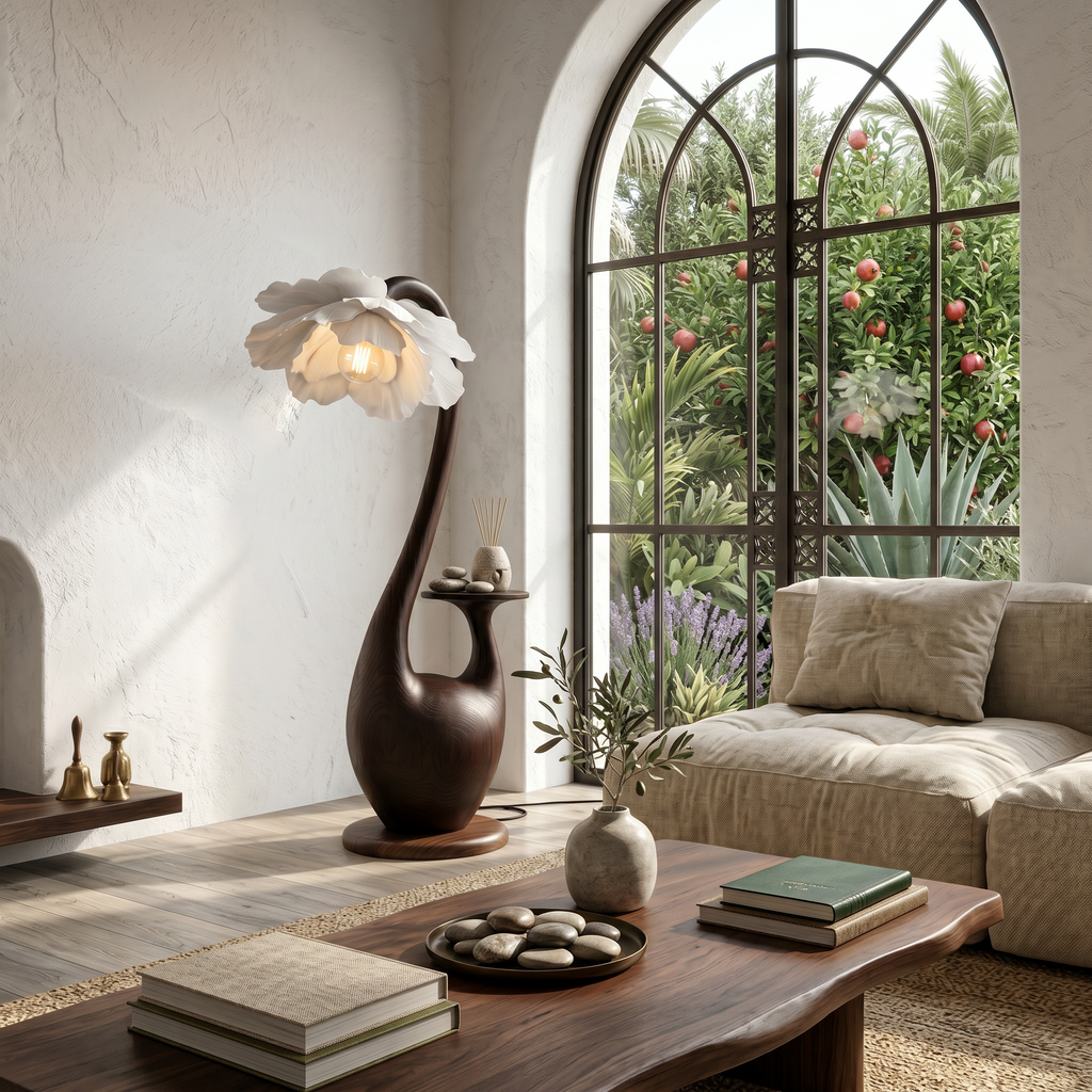 Artistic Floor Lamp With Sculptural Organic Base And Integrated Shelf For Reading Nook SINLSAFLP130