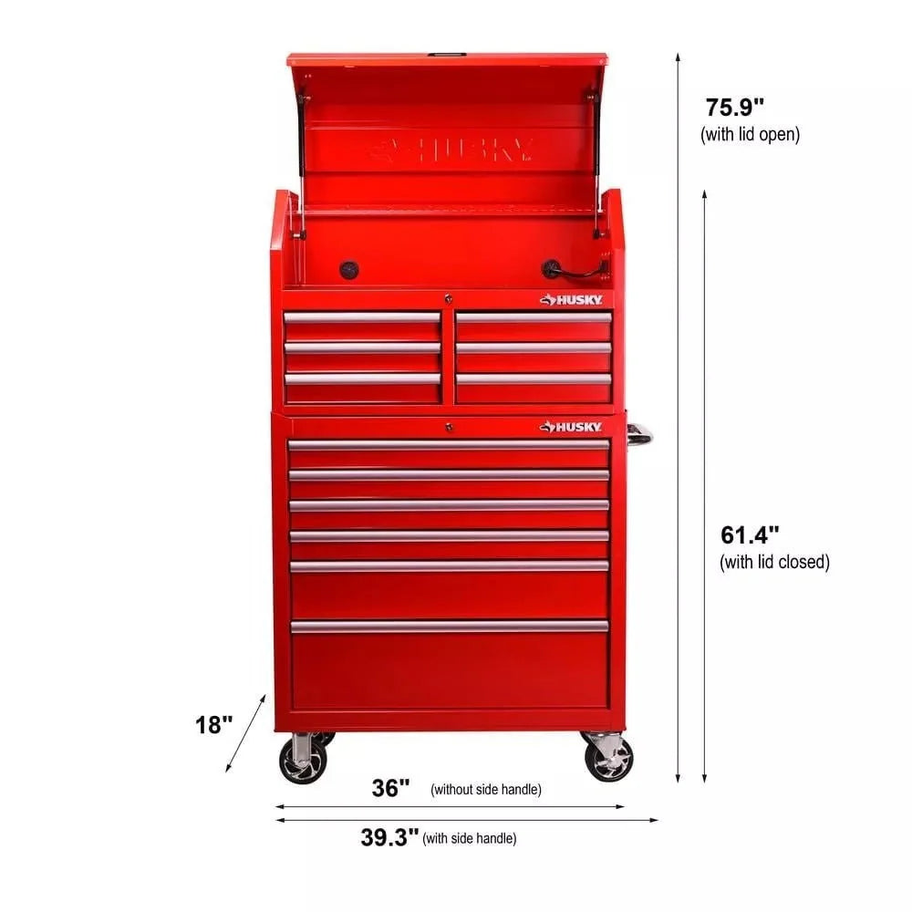 36 in. 12-Drawer Steel Tool Chest And Cabinet Combo - Red