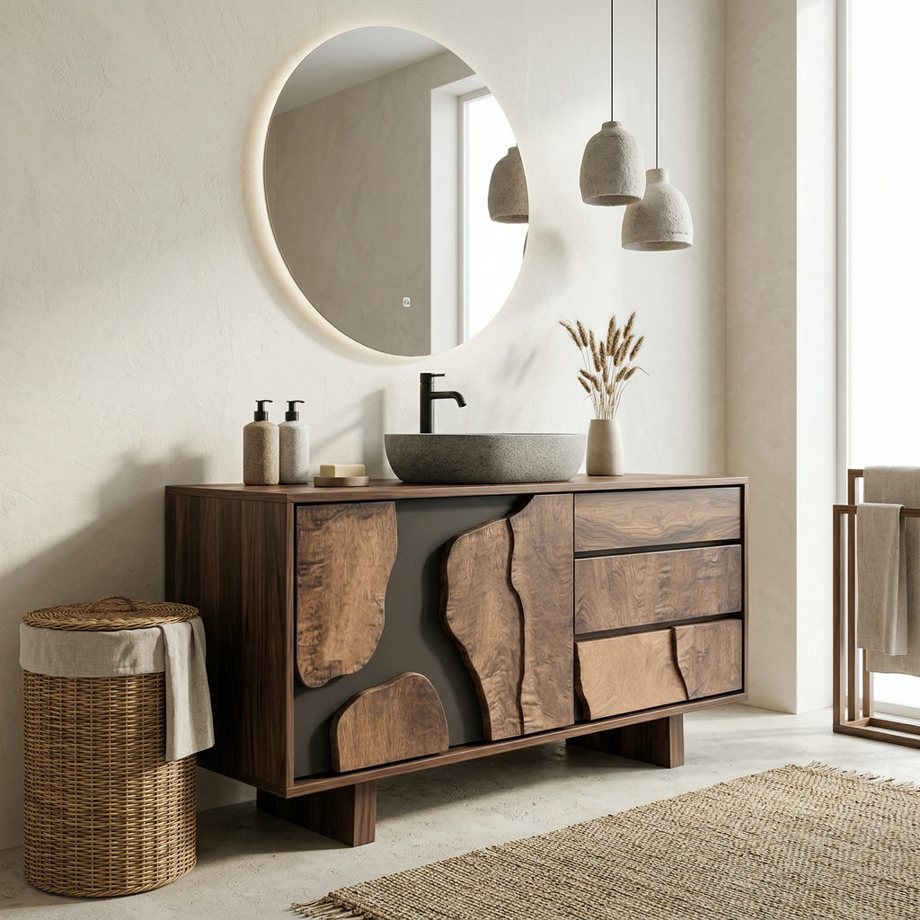 Contemporary Bathroom Cabinet Solid Wood Simple Clean Line Design Bathroom And Vanity Area SINLHABCT019