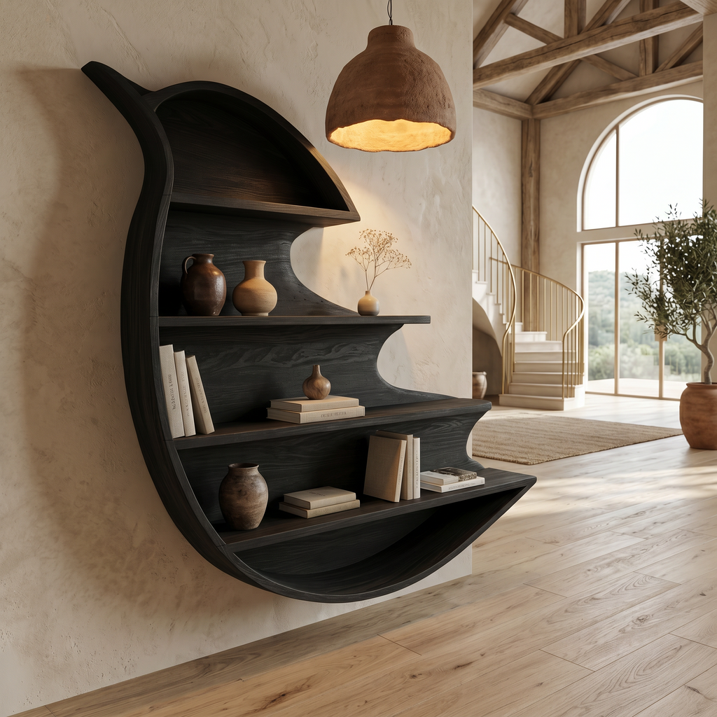 Artistic Wave Bookcase With Wall Mounted Display Storage For Entryway SINLHABS047