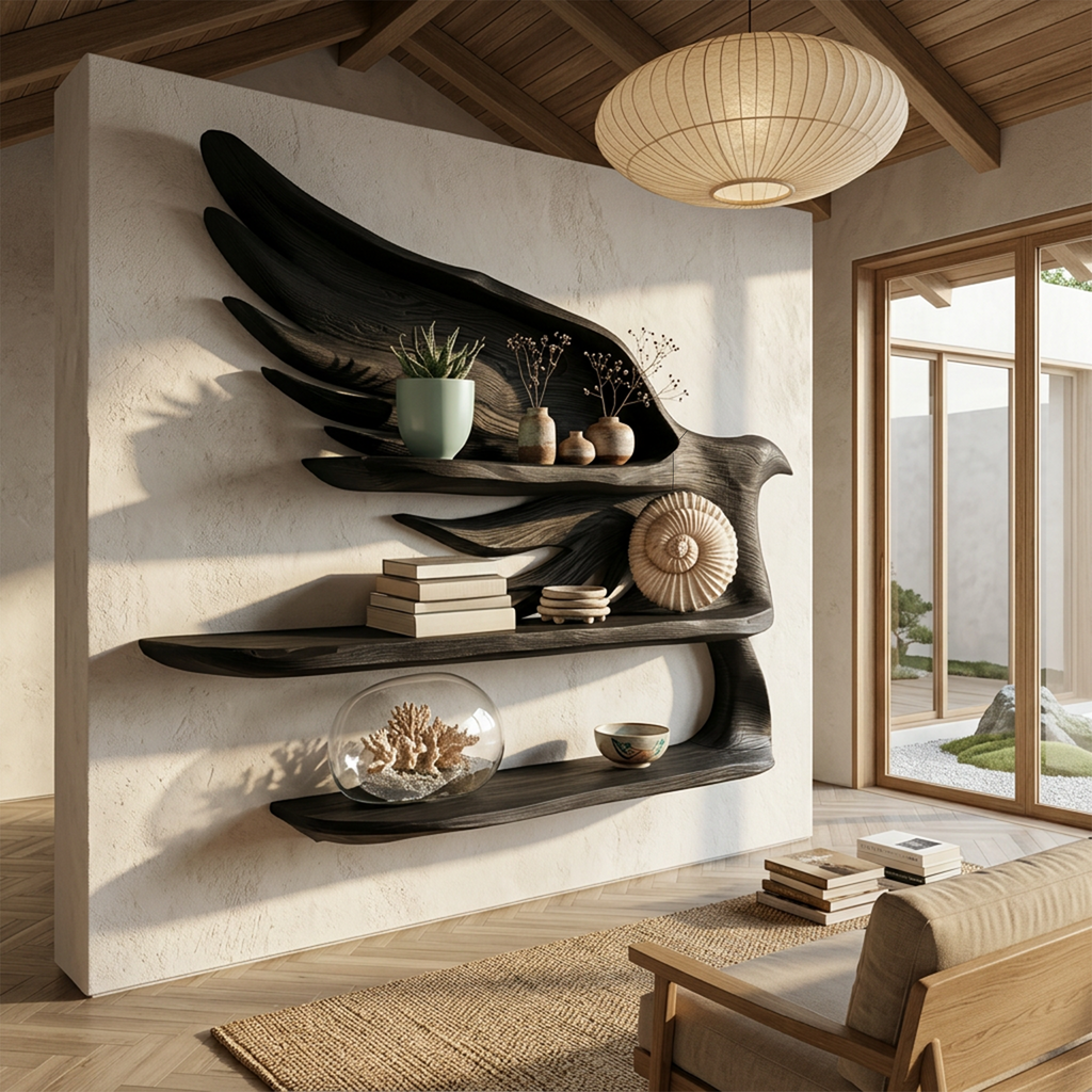 Handcrafted Wave Bookshelf With Artistic Curved Structure For Home Decor SINLHABS048