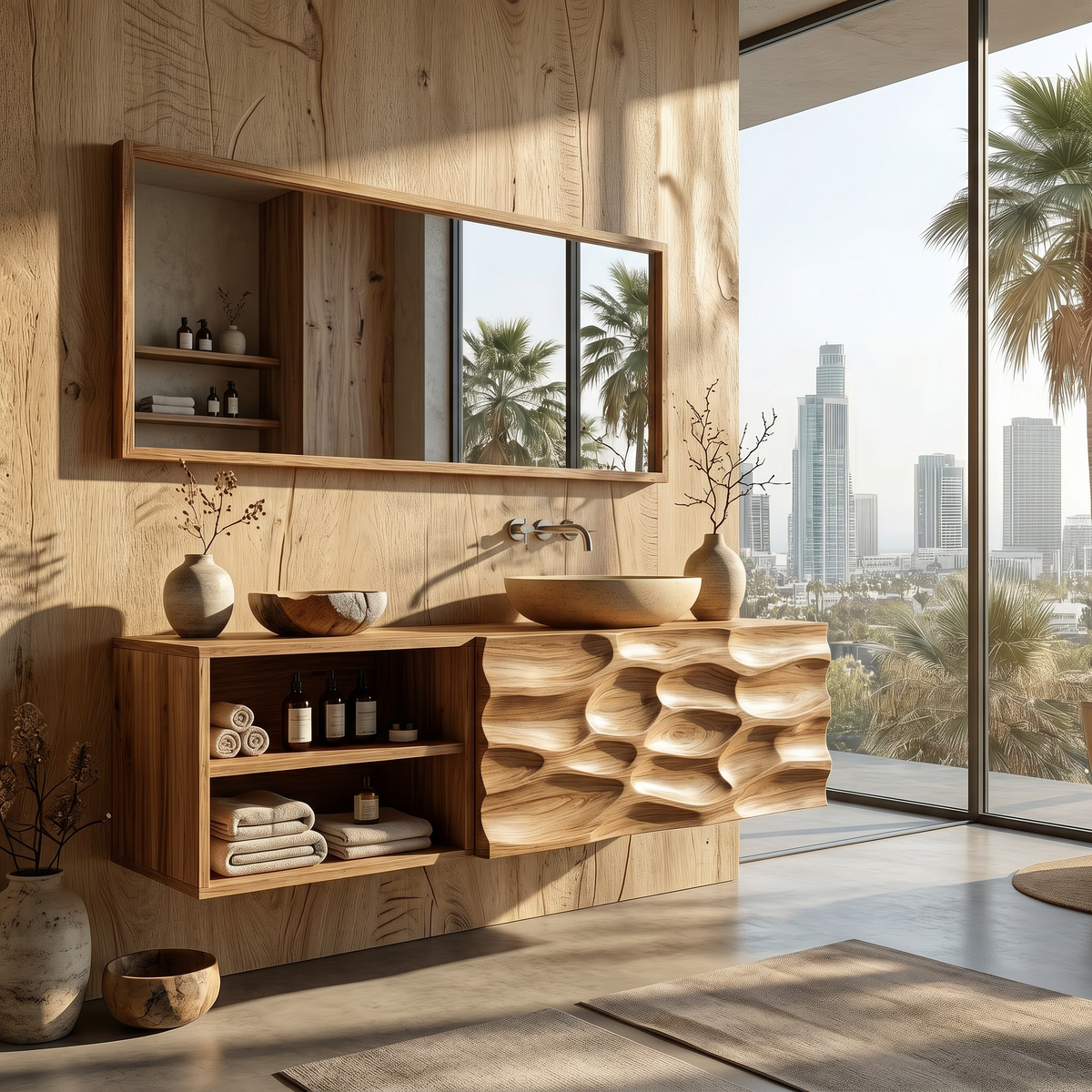 Handcrafted Organic Bathroom Vanity With Floating Storage Cabinet For Bathroom SINLHABRV313