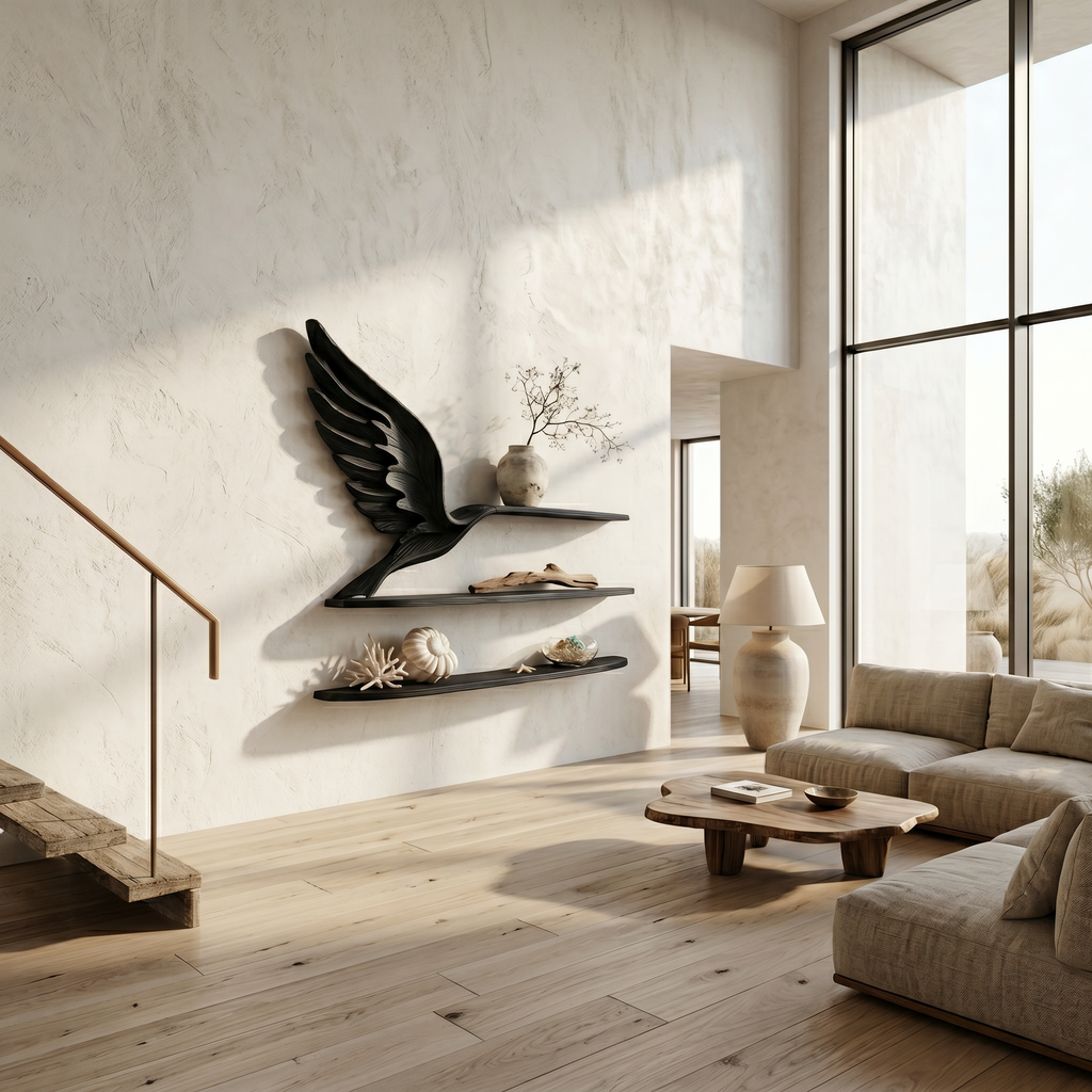 Handcrafted Eagle Wing Floating Shelf With Wooden Display Shelves For Living Room SINLHABS049