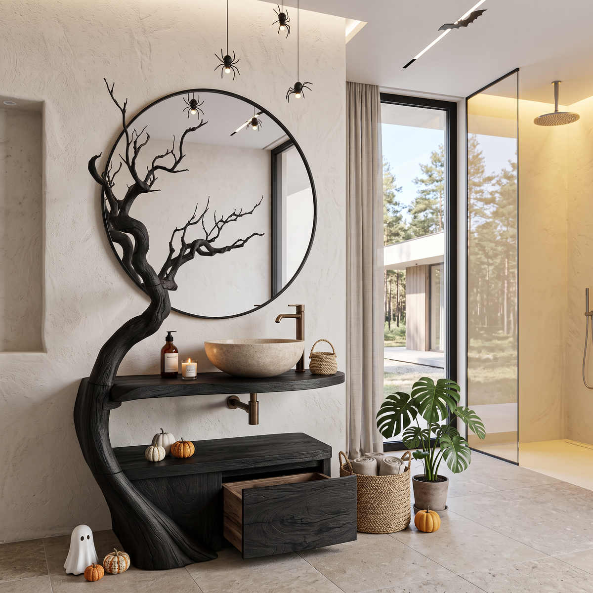 Gothic Halloween Bathroom Vanity With Haunted Tree Branch Design For Bathroom SINLHABRV344