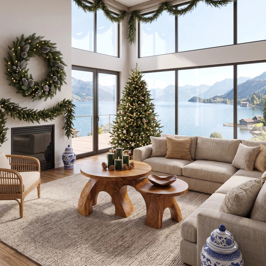 Handcrafted Xmas Round Coffee Table Luxury Apartment SILDTTRCF186