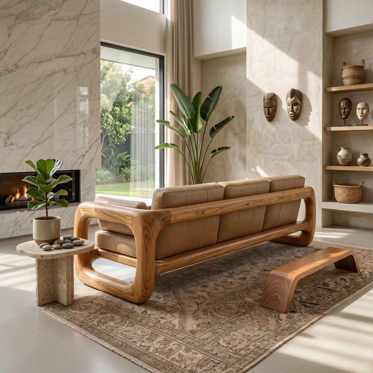Luxury Wooden Leather Sofa For High Rise Apartment Living Room SILDTTRSFA014