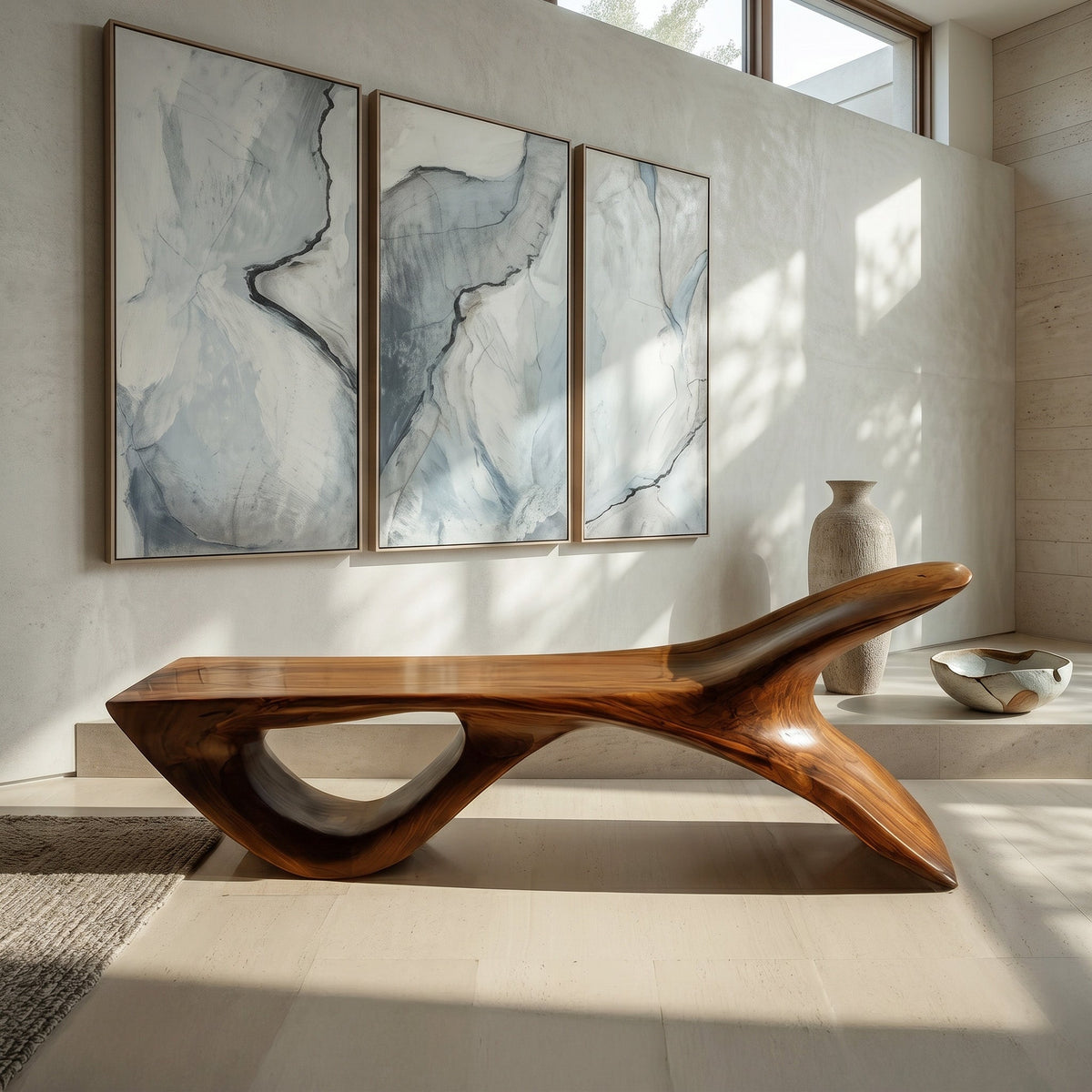 Luxury Wooden Bench With Fish Tail Shape For Living Room RTTHHNBEN197