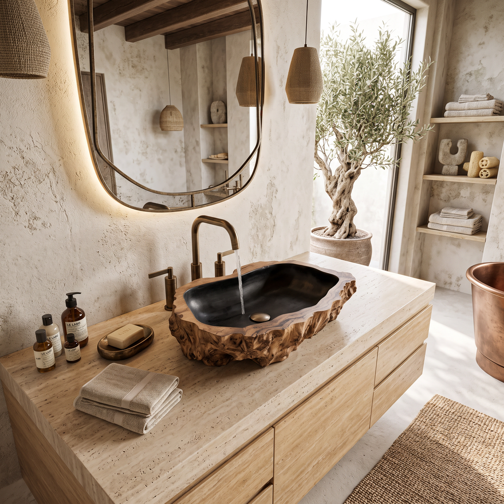 Handcrafted Rustic Wooden Vessel Sink For Furniture Decor SILDTTNVS017