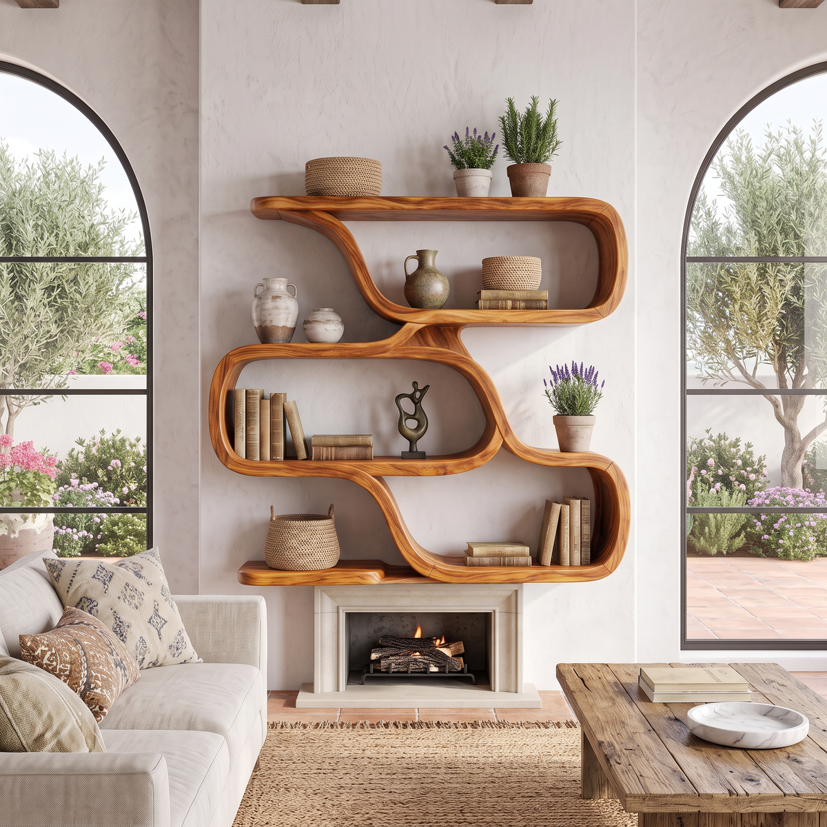 Farmhouse Curved Wood Shelves for Entryway SILDTTRWMS065