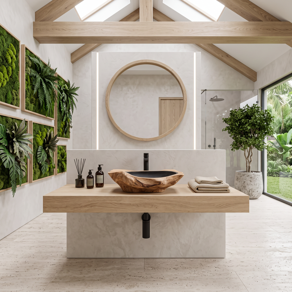 Handcrafted Solid Wood Sink, Live Edge Wooden Vessel Wash Basin Bowl with Natural Wood Grain Texture for Farmhouse Bathroom Vanity, SILDTTNVS016