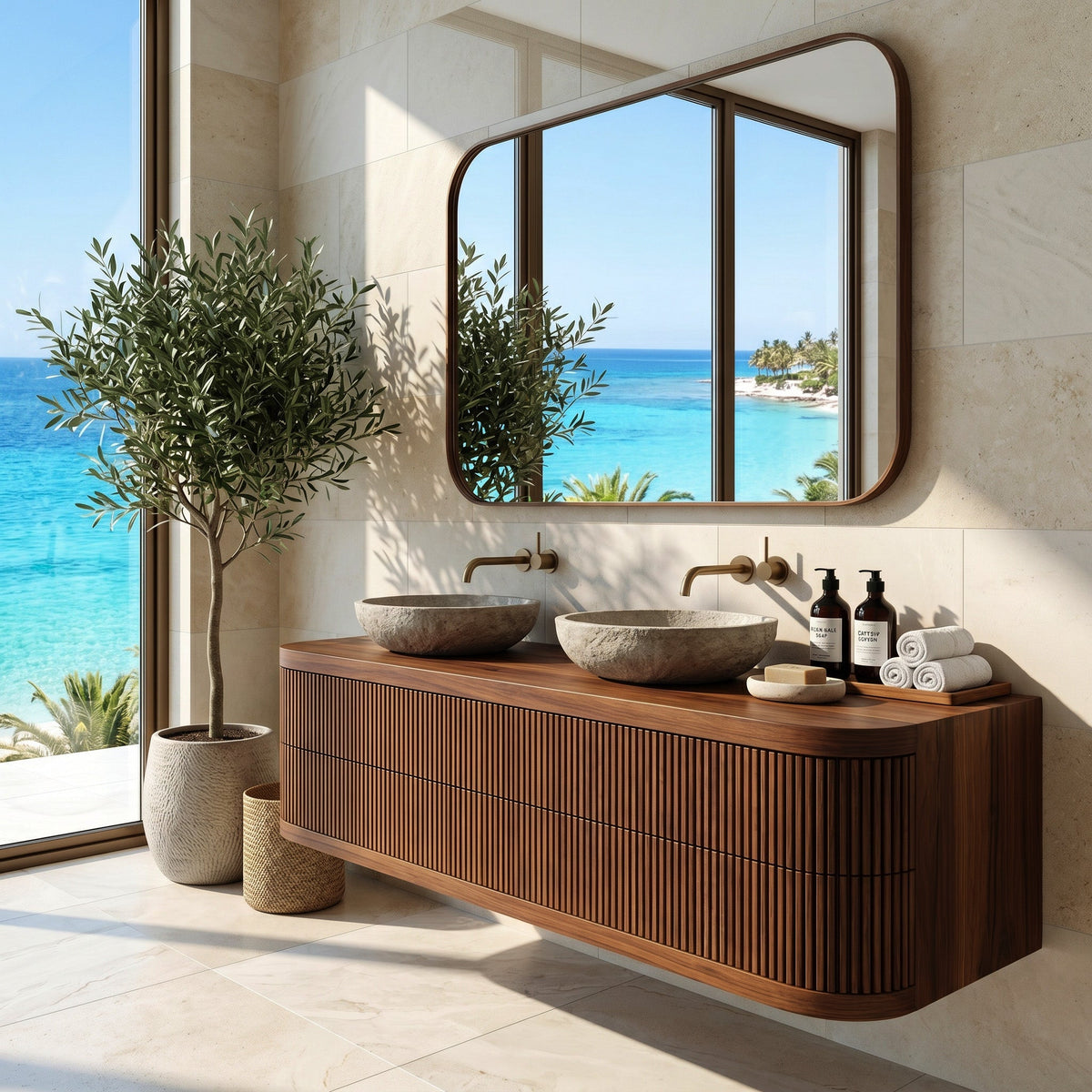Contemporary Wooden Floating Bathroom Vanity With Fluted Front For Bathroom RTTHHNBRV039