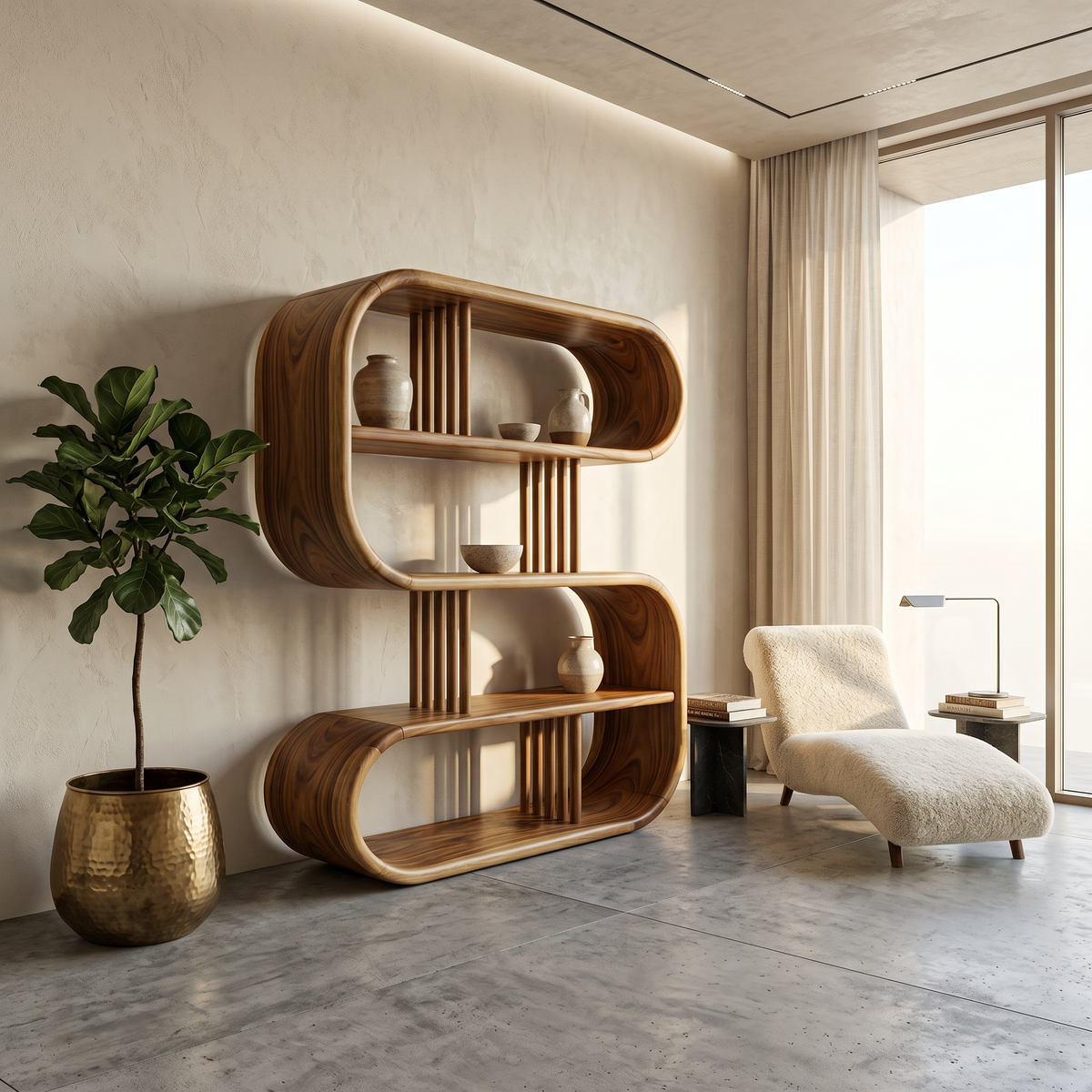 Elegant Curved Wooden Bathroom Shelf With Spa Inspired Design SILDTTRBS058