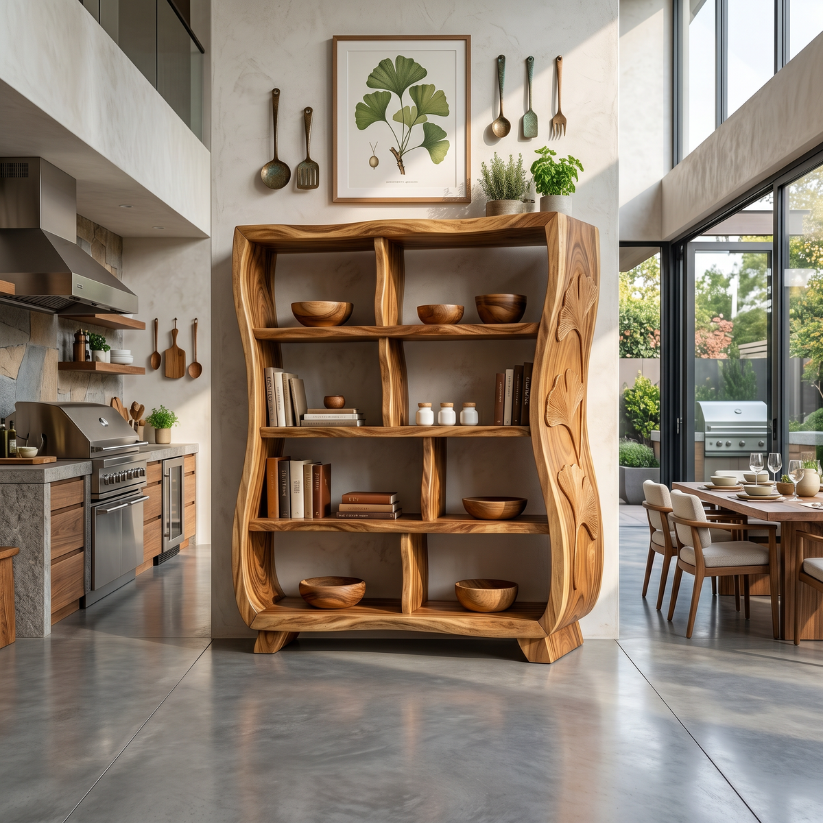Handcrafted Wooden Bookshelf With Ginkgo Leaf Accents SILDTTRBS029