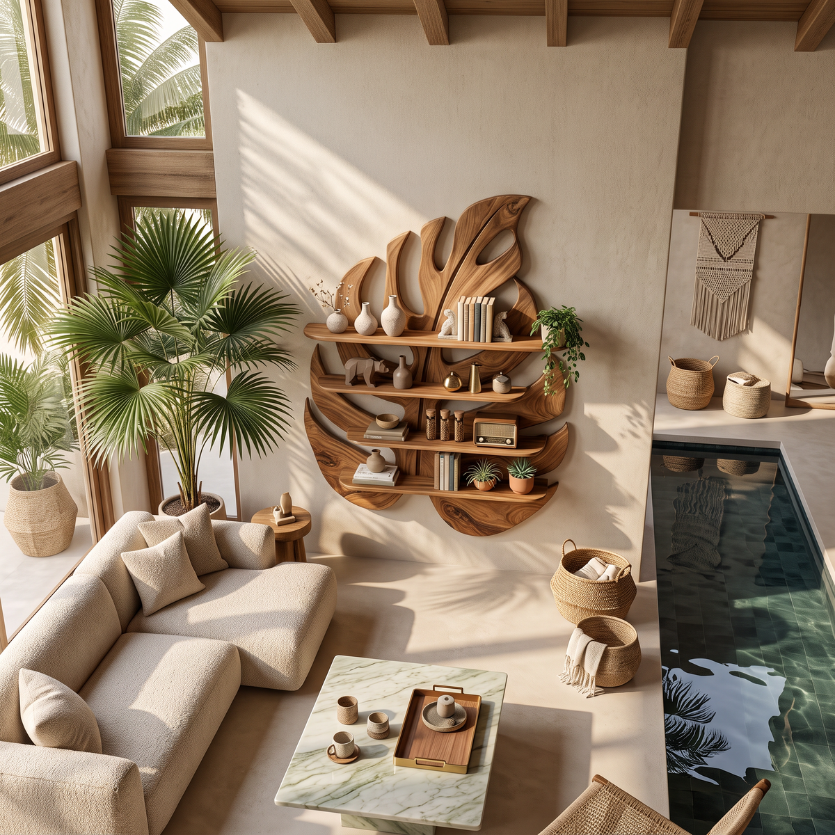 Handmade Wooden Leaf Shape Shelf For Modern Home RTTHTTBS082