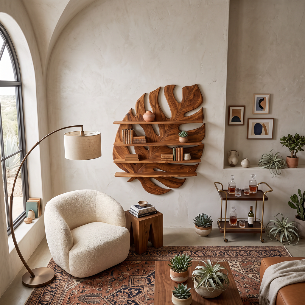 Large Wooden Tropical Leaf Bookshelf For Living Room RTTHTTBS084