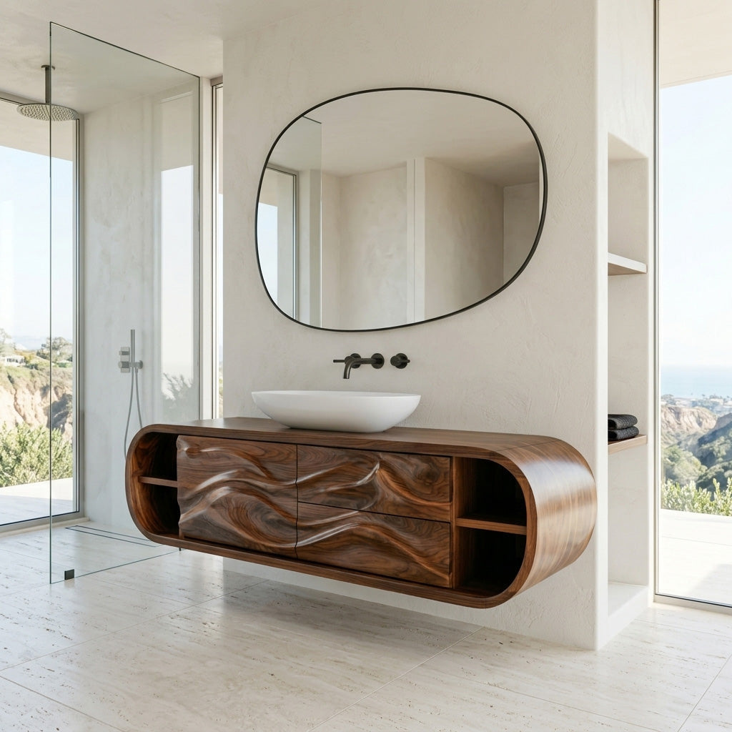 Contemporary Rounded Floating Bathroom Vanity For Modern Bathroom RTTHHNBRV065