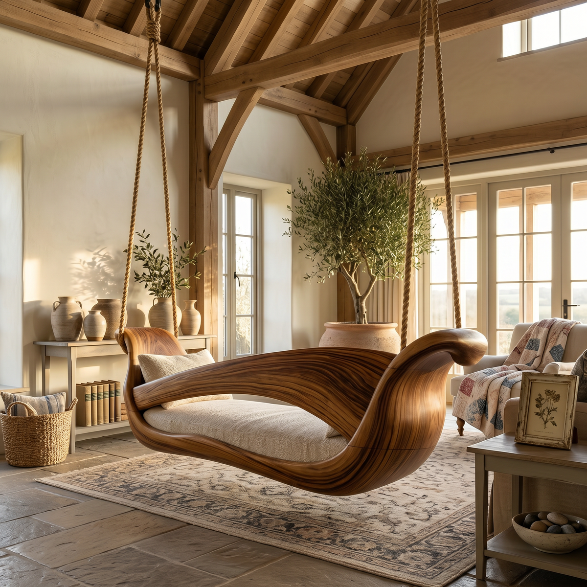 Artistic Sculptural Wooden Swing Bed Coastal Living Collection SILDTTRSWI006